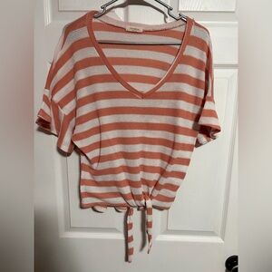 Promesa Coral and White Striped V-Neck Top